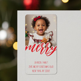 Merry Christmas Photo Holiday Address Etiket