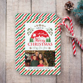 Merry Christmas Photo Memory Red Green Candy Cane Feestdagenkaart