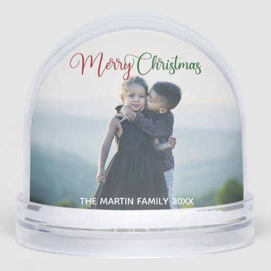 Merry Christmas Photo Red Green Script Overlay Sneeuwbol (Voorkant)