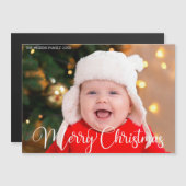 Merry Christmas Photo White Script Magnet Kaart (Voorkant / Achterkant)