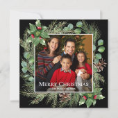 Merry Christmas Photo Wreath Botanical Square Card (Voorkant)