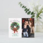 Merry Christmas Photo Wreath Watercolor Style Briefkaart (Staand voorkant)