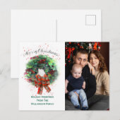 Merry Christmas Photo Wreath Watercolor Style Briefkaart (Voorkant / Achterkant)