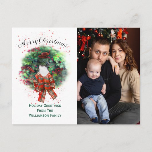 Merry Christmas Photo Wreath Watercolor Style Briefkaart (Voorkant)