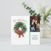 Merry Christmas Photo Wreath Watercolor Style Feestdagenkaart (Staand voorkant)