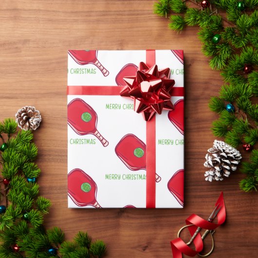 Merry Christmas Pickleball Red Paddle & Green Ball Cadeaupapier (Feestdagen Geschenken)
