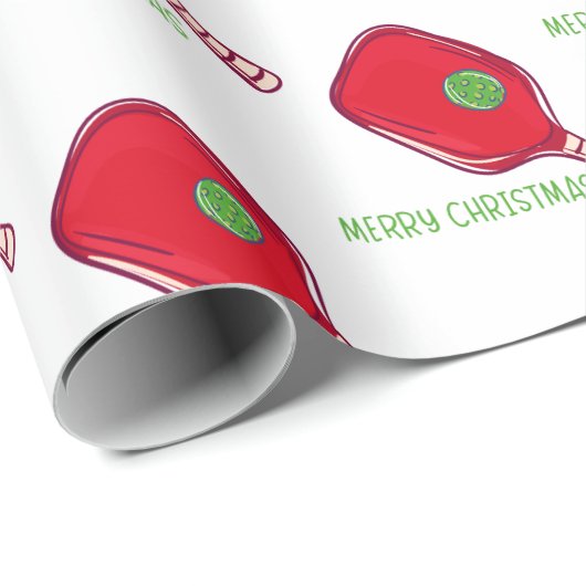 Merry Christmas Pickleball Red Paddle & Green Ball Cadeaupapier (Rol Hoek)