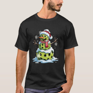 Merry Christmas Pickleball Snowman Santa Hat Xmas T-shirt