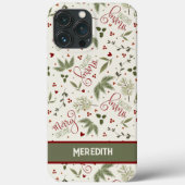 Merry Christmas Pine Berry Inspirivity Naam Case-Mate iPhone Case (Achterkant)