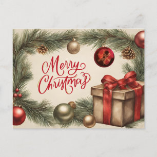 Merry Christmas Pine Branch met Ornamenten Feestdagenkaart