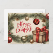 Merry Christmas Pine Branch met Ornamenten Feestdagenkaart (Voorkant / Achterkant)