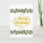 Merry Christmas Pine Branches Pinecones Holly Feestdagen Kaart (Voorkant)