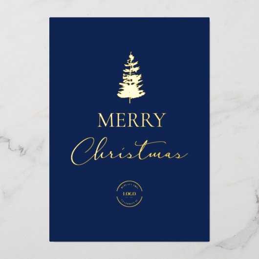 Merry Christmas Pine Company Logo Blue Gold Folie Feestdagenkaart (Voorkant)