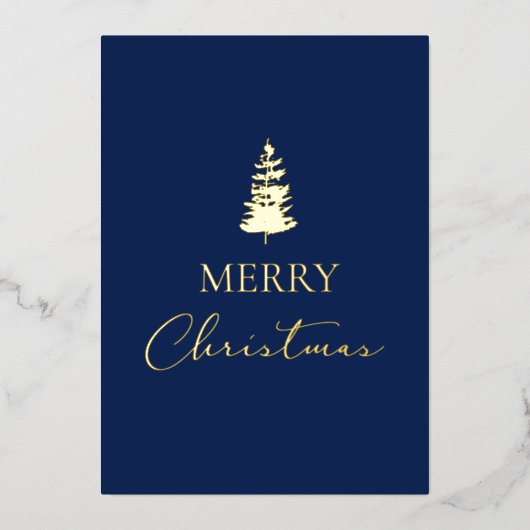 Merry Christmas Pine Company naam Blue Gold Folie Feestdagenkaart (Voorkant)