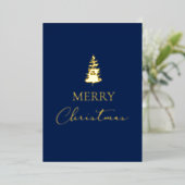 Merry Christmas Pine Company naam Blue Gold Folie Feestdagenkaart (Staand Voorkant)