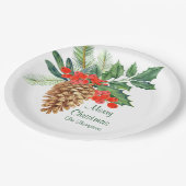 Merry Christmas Pine Holly Waterverf Bloemennaam Papieren Bordje (Gekanteld)