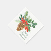 Merry Christmas Pine Holly Waterverf Bloemennaam Servet (Hoek)