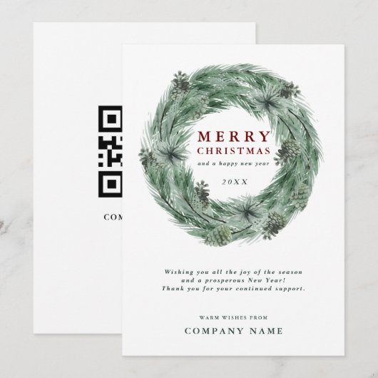 Merry Christmas Pine Krans Kaart met QR-code (Voorkant / Achterkant)