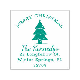 Merry Christmas Pine Tree Naam Retouradres Zelfinktende Stempel