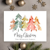 Merry Christmas Pine Tree Waterverf Foto Feestdagenkaart