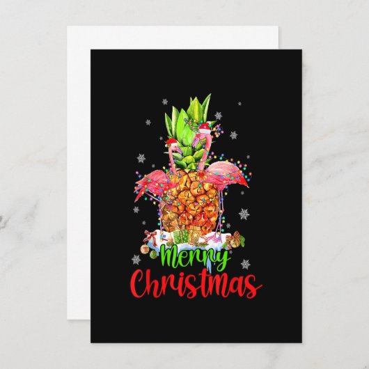 Merry Christmas Pineapple Flamingo Funny Xmas Kaart (Voorkant / Achterkant)