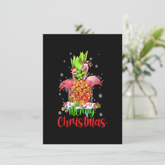 Merry Christmas Pineapple Flamingo Funny Xmas Kaart (Staand voorkant)