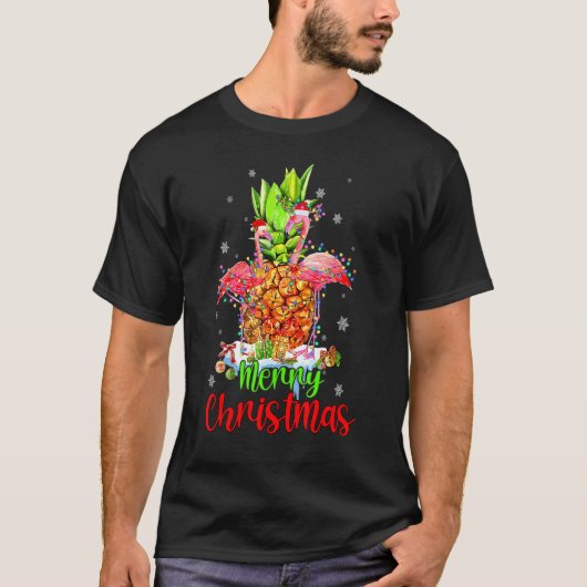 Merry Christmas Pineapple Flamingo Xmas T-shirt (Voorkant)