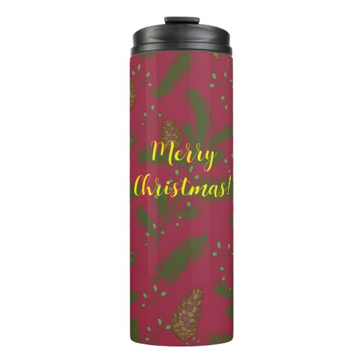 Merry Christmas Pinecones & Sprigs Thermal Tumbler Thermosbeker (Voorkant)