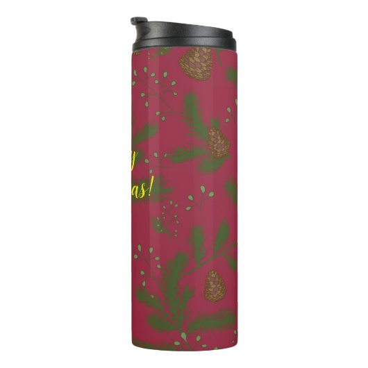 Merry Christmas Pinecones & Sprigs Thermal Tumbler Thermosbeker (Geroteerd rechts)