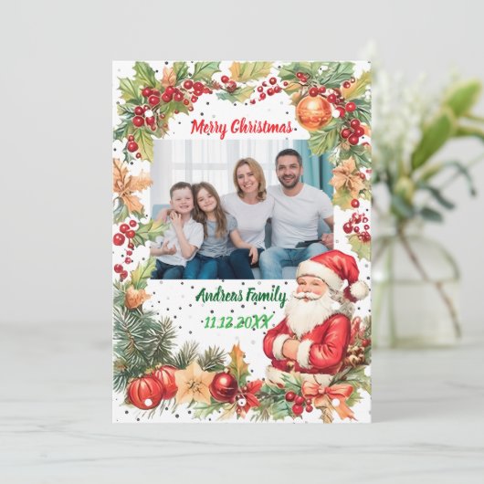 Merry Christmas Pineneedle Photo Feestdagenkaart (Staand voorkant)