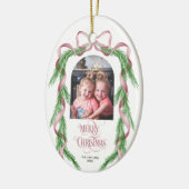 Merry Christmas Pink Bow Ribbon Pine Arch Foto Keramisch Ornament (Links)