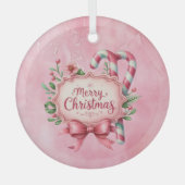 Merry Christmas Pink Candy Canes Holly Glas Ornament (Voorkant)