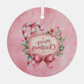 Merry Christmas Pink Candy Canes Holly Glas Ornament (Achterkant)