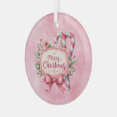 Merry Christmas Pink Candy Canes Holly Glas Ornament (Voorkant links)