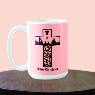 Merry Christmas Pink Cross   Geboorte Koffiemok