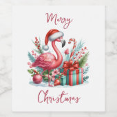 Merry Christmas Pink Flamingo Wijn Etiket (Enkel label)