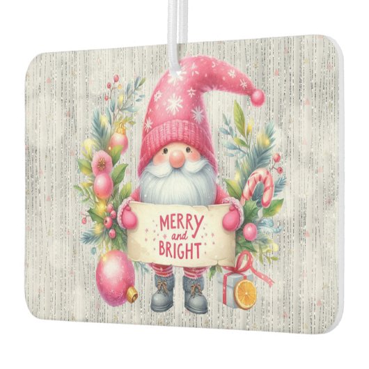 Merry Christmas Pink Gnome Glittery Luchtverfrisser (Links)