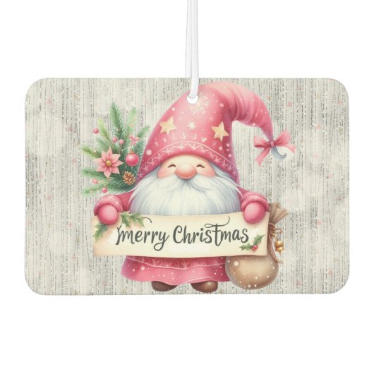 Merry Christmas Pink Gnome Glittery Luchtverfrisser (Voorkant)