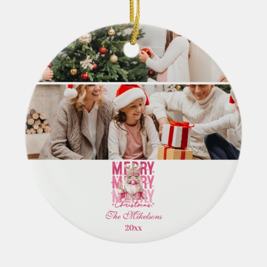 Merry Christmas Pink Nutcracker Family Photo Keramisch Ornament (Voorkant)