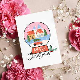 Merry Christmas Pink & Red Snow Wereldbol Kaart