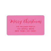 Merry Christmas Pink Red Typography Etiket (Voorkant)