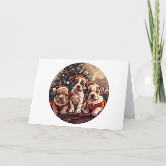 Merry Christmas Pit Bull Puppy Dogs Feestdagen Kaart (Voorkant)