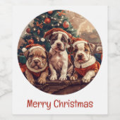 Merry Christmas Pit Bull Puppy Dogs Wijn Etiket (Enkel label)