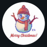 Merry Christmas, Pixel Art, pixelart, Snowman  Ronde Sticker<br><div class="desc">Merry Christmas,  Snowman,  fijn kerstfeest,  sneeuwpop. ZuujeArt by GH</div>
