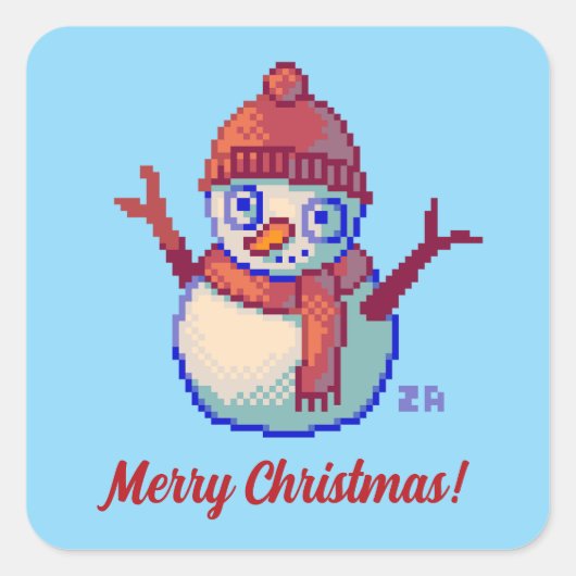 Merry Christmas, Pixel Art, pixelart, Snowman  Vierkante Sticker (Voorkant)