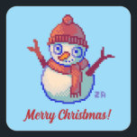 Merry Christmas, Pixel Art, pixelart, Snowman  Vierkante Sticker<br><div class="desc">Merry Christmas,  Snowman,  fijn kerstfeest,  sneeuwpop. ZuujeArt by GH</div>