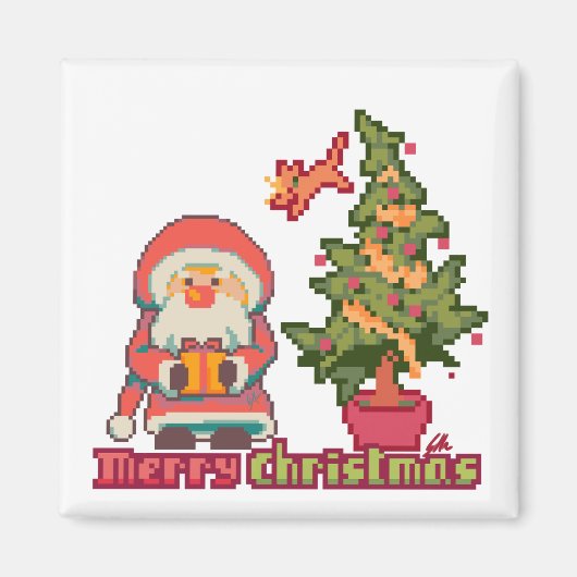 Merry Christmas Pixelart, Pixel Art Magneet (Voorkant)