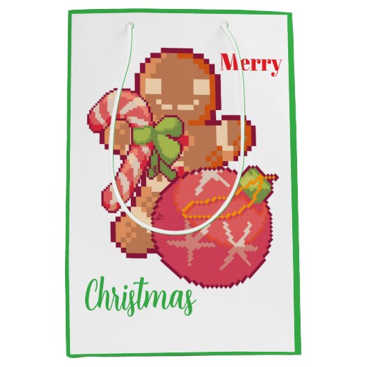 Merry Christmas Pixelart, Pixel Art  Medium Cadeauzakje (Voorkant)