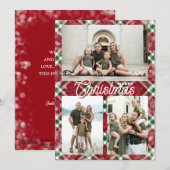 Merry Christmas Plaid 3 Photo Collage Feestdagenkaart (Voorkant / Achterkant)