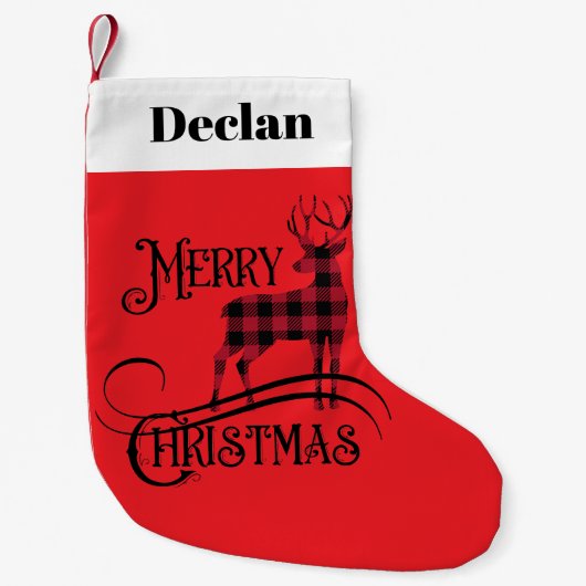 Merry Christmas Plaid Deer Kleine Kerstsok (Voorkant)